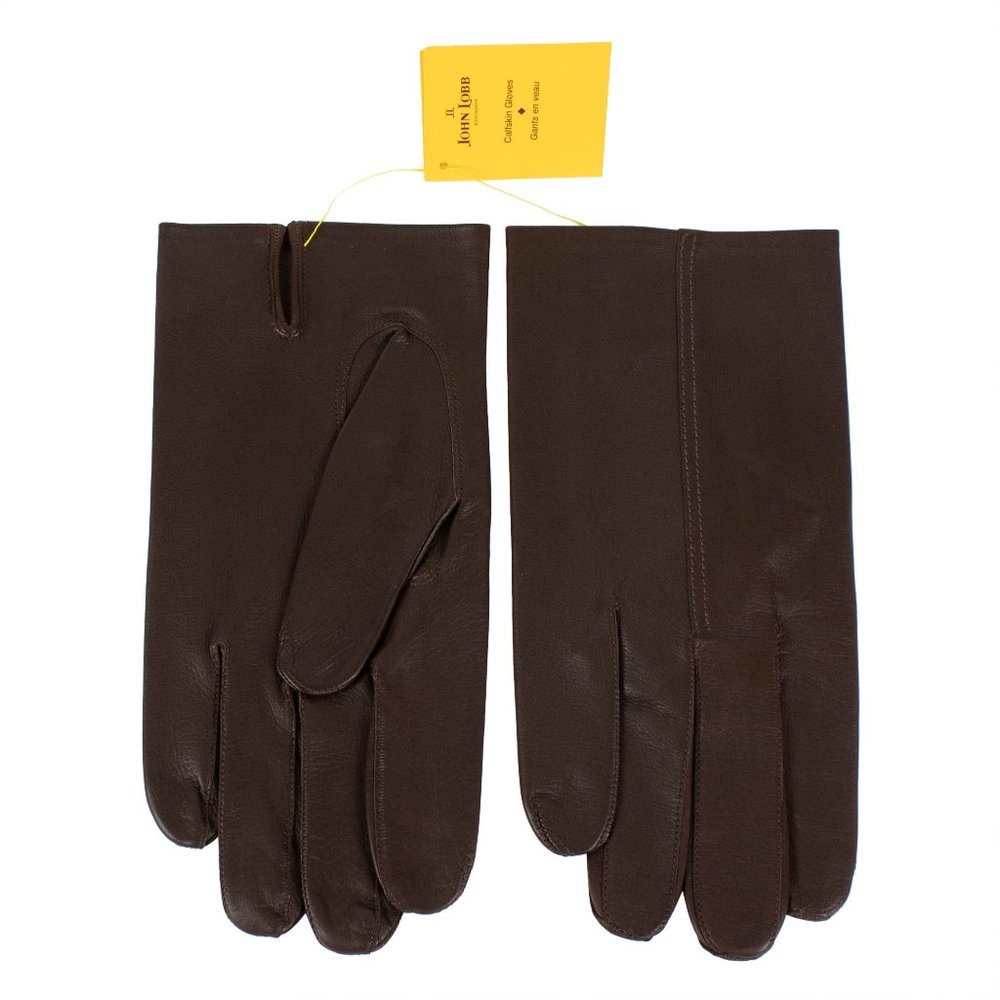 JOHN LOBB Brown Calfskin Leather Gloves Size 10/XL $495